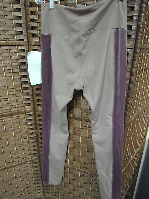 #ad Hunter McGrady Leggings Small Deep Taupe Velvet Striped Runner New Pants CLDP11