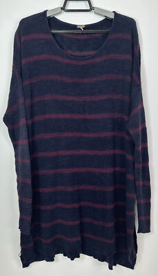 #ad Free People Tunic Sweater Sz S Oversized Slouchy Long Sleeve Blue Purple Stripe