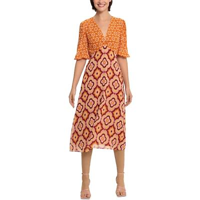 #ad Donna Morgan Womens Orange Party Midi Summer Fit amp; Flare Dress 6 BHFO 9616