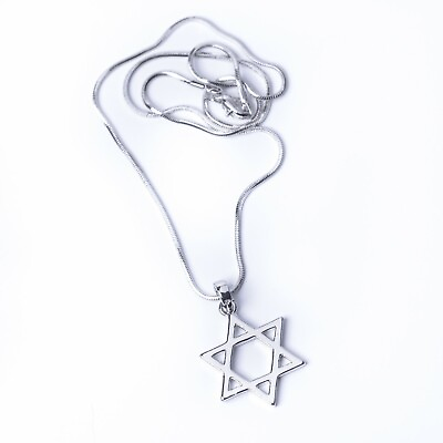 #ad 925 Silver Plated Israel Judaica Star Magen David 15mm Pendant 18quot; Snake Chain