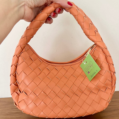 #ad NWOT By Anthropologie Leather Woven Top handle Bag Orange Women#x27;s