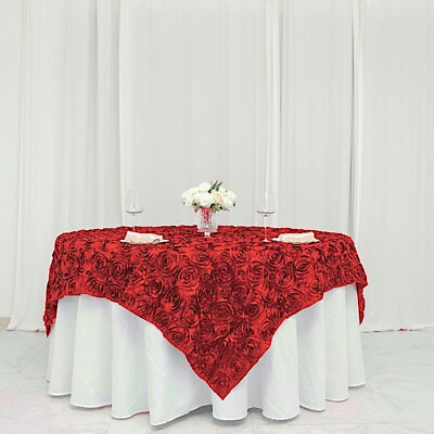 #ad 72x72quot; Red SATIN Raised Roses TABLE OVERLAYS Unique Wedding Party Toppers Linens