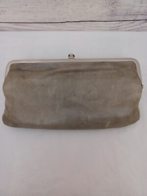 #ad HOBO The Original Distressed Dark Gray Leather Lauren Clutch Wallet Boho Core