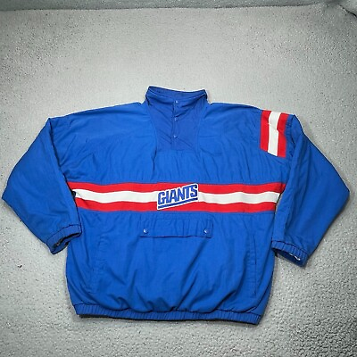 #ad Vintage New York Giants Jacket Men Small Blue Kangaroo Pocket Apex One Lined 90s