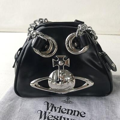 #ad Vivienne Westwood leather big orb chain shoulder bag black New