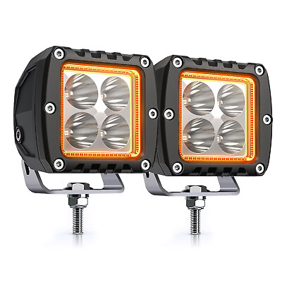 #ad MICTUNING LED Pods Light 20W Off Road Combo Driving Lights w Amber Marker Light