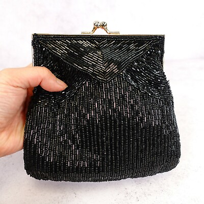 #ad La Regale Bag Womens Cocktail Beaded Black Clutch Evening Purse Handbag Sparkle