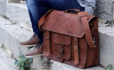 #ad Goat Leather Vintage Brown Messenger Genuine Men#x27;s Shoulder Satchel Bag