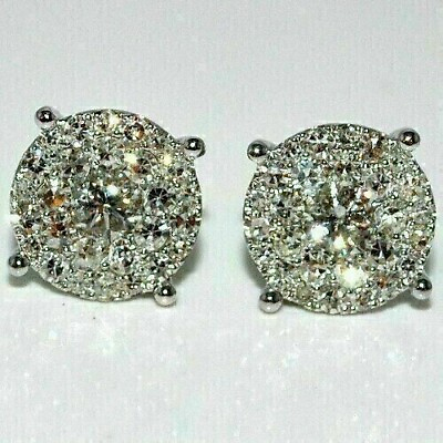 #ad Real Moissanite 2CT Round Stud Earrings Cluster 14Kt White Gold Silver Plated