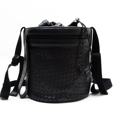 #ad Auth BOTTEGAVENETA Crossbody Shoulder Bag Bucket bag black leather w0018a