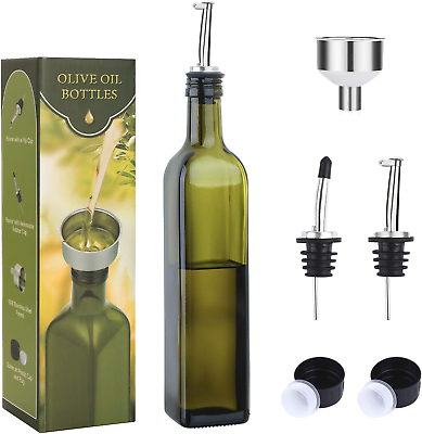 #ad 17Oz Glass Olive Oil Bottle Dispenser 500Ml Green Oil and Vinegar Cruet with P
