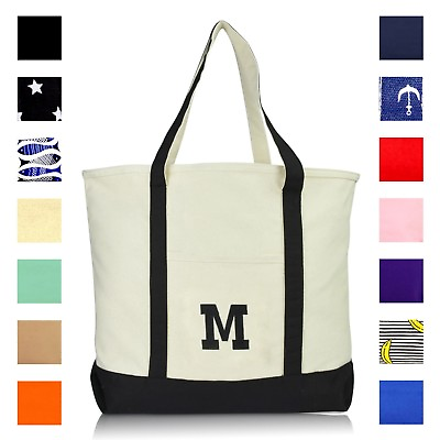 #ad DALIX Initial Tote Bag Personalized Monogram Zippered Top Letter M