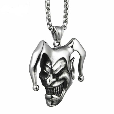 #ad New Mens Stainless Steel Punk Boys Joker Clown Pendant Necklace Jewelry Chain