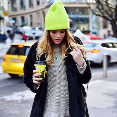 #ad Urban Streetwear Neon Yellow Beanie Cuffed Unisex Hat Any Season Great Gift