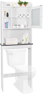 #ad Over The Toilet Bathroom Storage Cabinet Wooden Organizer w Adjustable Shelves