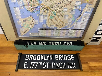#ad NYC SUBWAY ROLL SIGN IRT 1949 BROOKLYN BRIDGE MANHATTAN RIVER PARKCHESTER BRONX