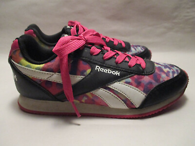 #ad Reebok Royal Flag Girls Youth 4M Black White Pink Cushion Insole Sneakers