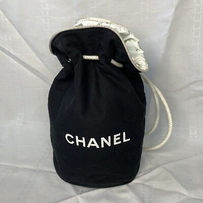#ad Chanel Canvas Small Bucket Bag Drawstring Shoulder Sling Beach