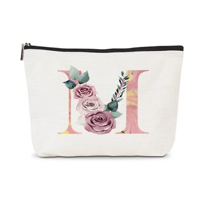 #ad Cosmetic Bag for Women M Letter Pattern Cosmetic Bag Roses Flowers Pattern Co...