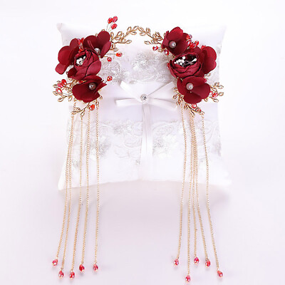 #ad A Pair Chinese Bride Wedding Hair Jewelry Accessories Red Rose Flower Tassel New