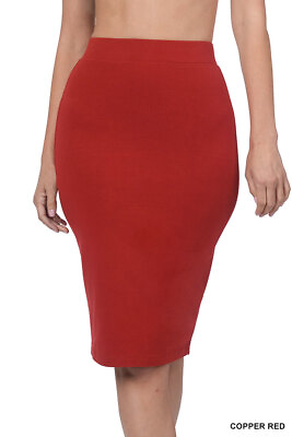 #ad Zenana Women amp; Plus Cotton Basic Bodycon Knee Length Midi Office Pencil Skirt