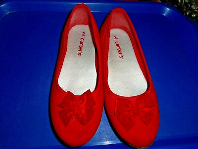 #ad Carters Red Velvet Franny Dress Shoes Big Kid Girls sz 2 Youth Ballet Flats Bow