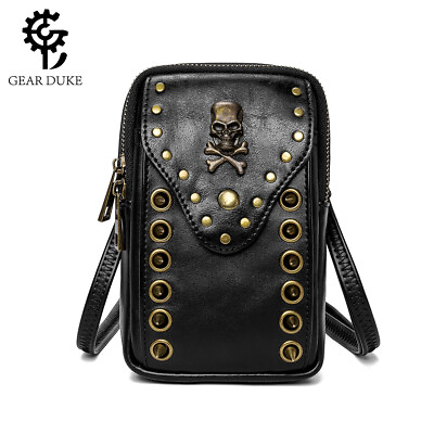 #ad New skull Men Women Gothic Steampunk Leather Crossbody Shoulder Mini phone Bag