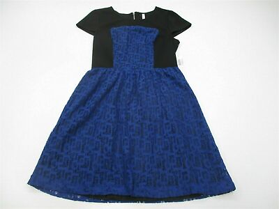 #ad new KENSIE Women#x27;s Size S Lace Combo Royal Blue Black Skater Dress DR604