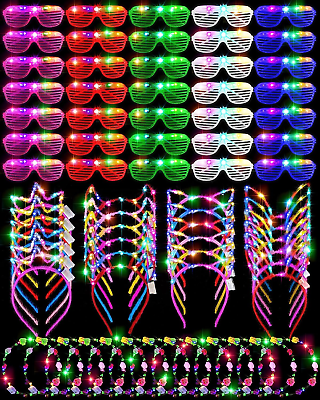 #ad 100 Pcs Neon Party Favor Glow in the Dark Party Supplies LED Light up Glasses L