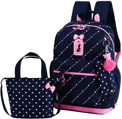 #ad 3Pcs Heart Printing Backpack Sets Bowknot Primary Schoolbag Travel Daypack