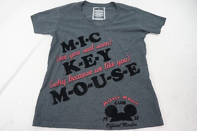 #ad Disney Women Large L Gray Short Sleeve V Neck Mickey Mouse Club T Shirt O824