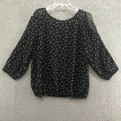 #ad Gap Womens Cold Shoulder 3 4 Sleeve Sheer Cover Blouse Black w Dots Size L