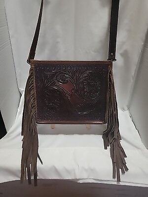 #ad American Darling Hand Tooled Leather with Fringe Women Bag READ DESCRIPTION