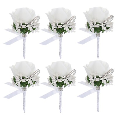 #ad 6 Pcs Boutonnieres Wedding Rose Boutonnieres with Pin and Clip White