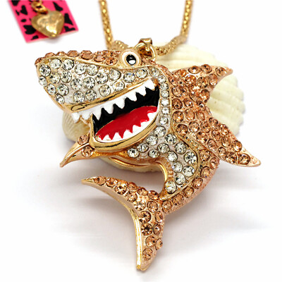 #ad Hot Crystal Champagne Cartoon Shark Fashion Women Pendant Sweater Necklace