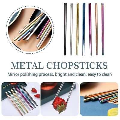#ad Reusable Sushi Chopsticks Stainless Steel Chinese Metal Good Chopsticks F1D2
