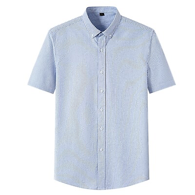 #ad Mens Striped Button Down Lapel Cotton Short Sleeve Business Shirt T Shirt Casual