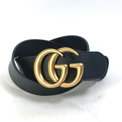 #ad GUCCI 409417 GG Marmont GG buckle belt Leather Black Gold