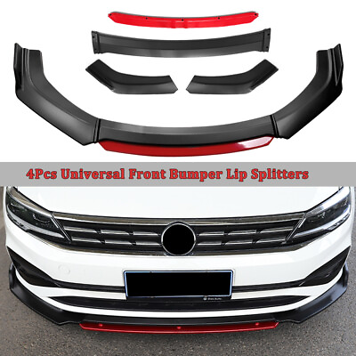 #ad Universal Car Front Bumper Lip Spoiler Splitter Protector Red 2 Layer Lip Matte
