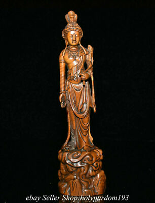 #ad 10.2quot; Chinese Boxwood Hand carved Guan Yin Kwan yin Goddess Statue