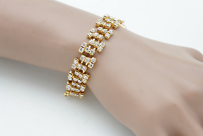 #ad Women Dressy Gold Metal Wrist Classy Bracelet Fancy Silver Rhinestones Classic