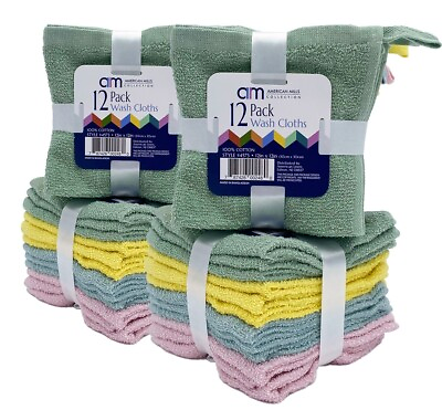 #ad 12 Pack Washcloth Towel Set 100% Cotton Soft Wash Cloths for Face amp; Body 12X12