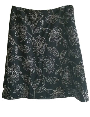 #ad Judith Hart Skirt 14 Collection Embroidered Flower Black amp; White A Line Side Zip