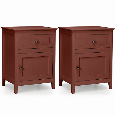 #ad Costway 2PCS Nightstand Drawer Accent Side End Table Storage Cabinet Cherry