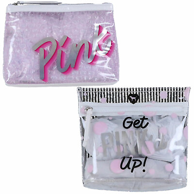 #ad Victoria#x27;s Secret Pink Makeup Bag Cosmetic Case Zip Close Travel Clear Vs New