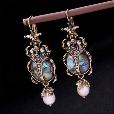 #ad Natural Abalone Shell Earrings Pearl Beetle Drop Earrings Flawless Hook