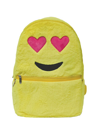 #ad iScream Girls#x27; Fun Furry Heart Eyes Emoji Backpack Bookbag School Travel