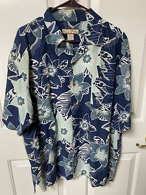 #ad Paradise Blue Mens Hawaiian Shirt XL Button Up Short Sleeve Floral