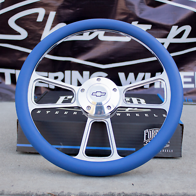 #ad SPECIAL BUY Billet and Blue Vinyl 14quot; Steering Wheel Chevy