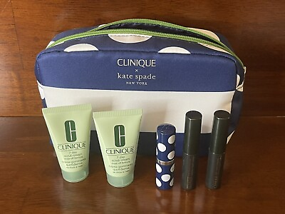 #ad CLINIQUE Kate Spade Navy Makeup Cosmetic Travel Bag Mascara Face Scrub Lip Stick